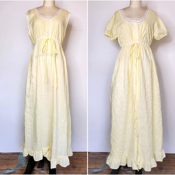 Vintage Miss Elaine SET Nightgown Bed Dress + Bed Jacket in Canary Yellow - S-M